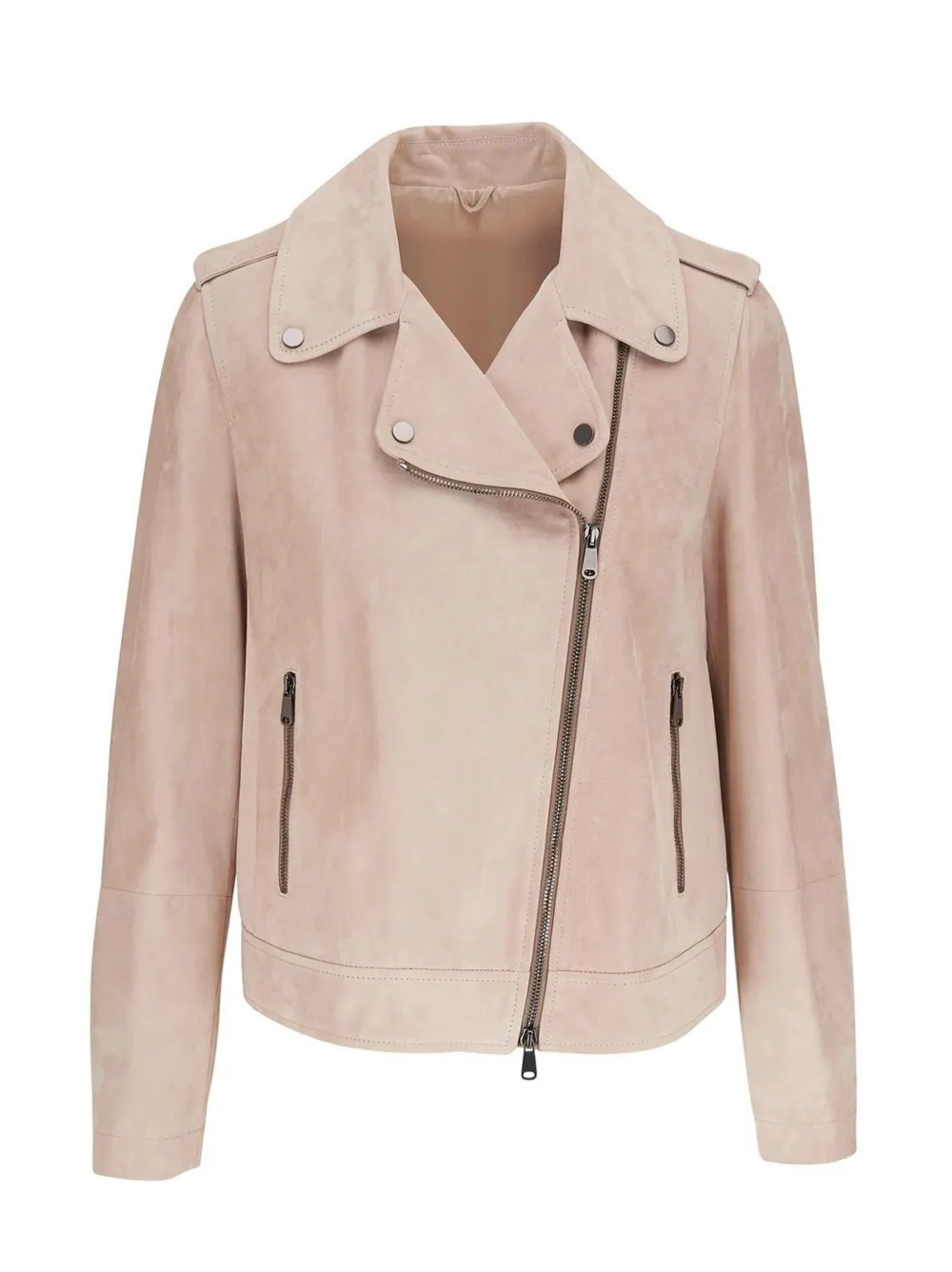 Brunello Cucinelli Asymmetric Suede Biker Jacket In Neutrals