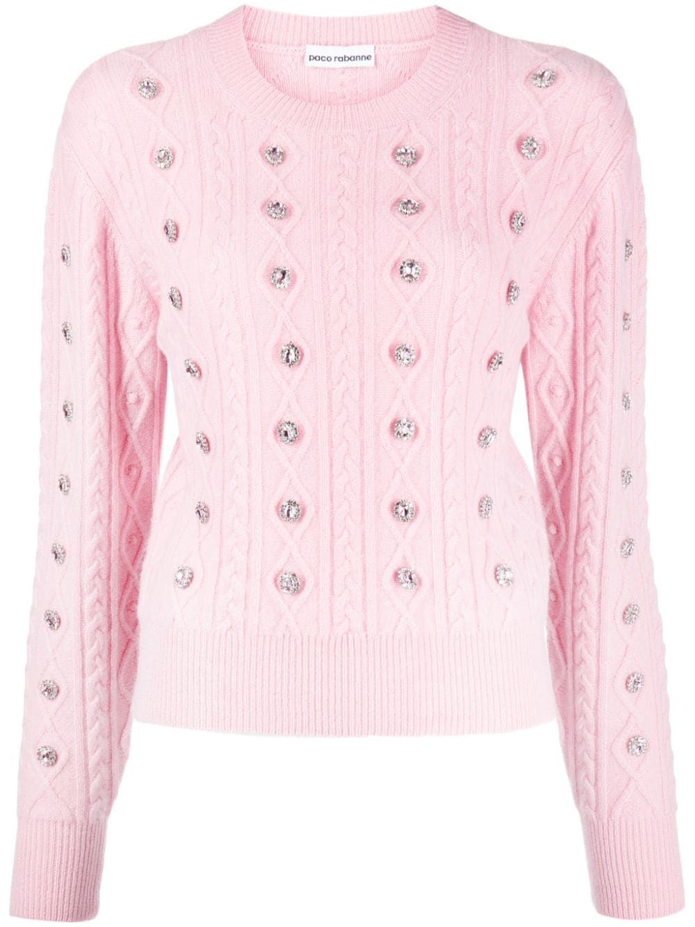 Rabanne Crystal-embellished Chunky-knit Jumper In Pink