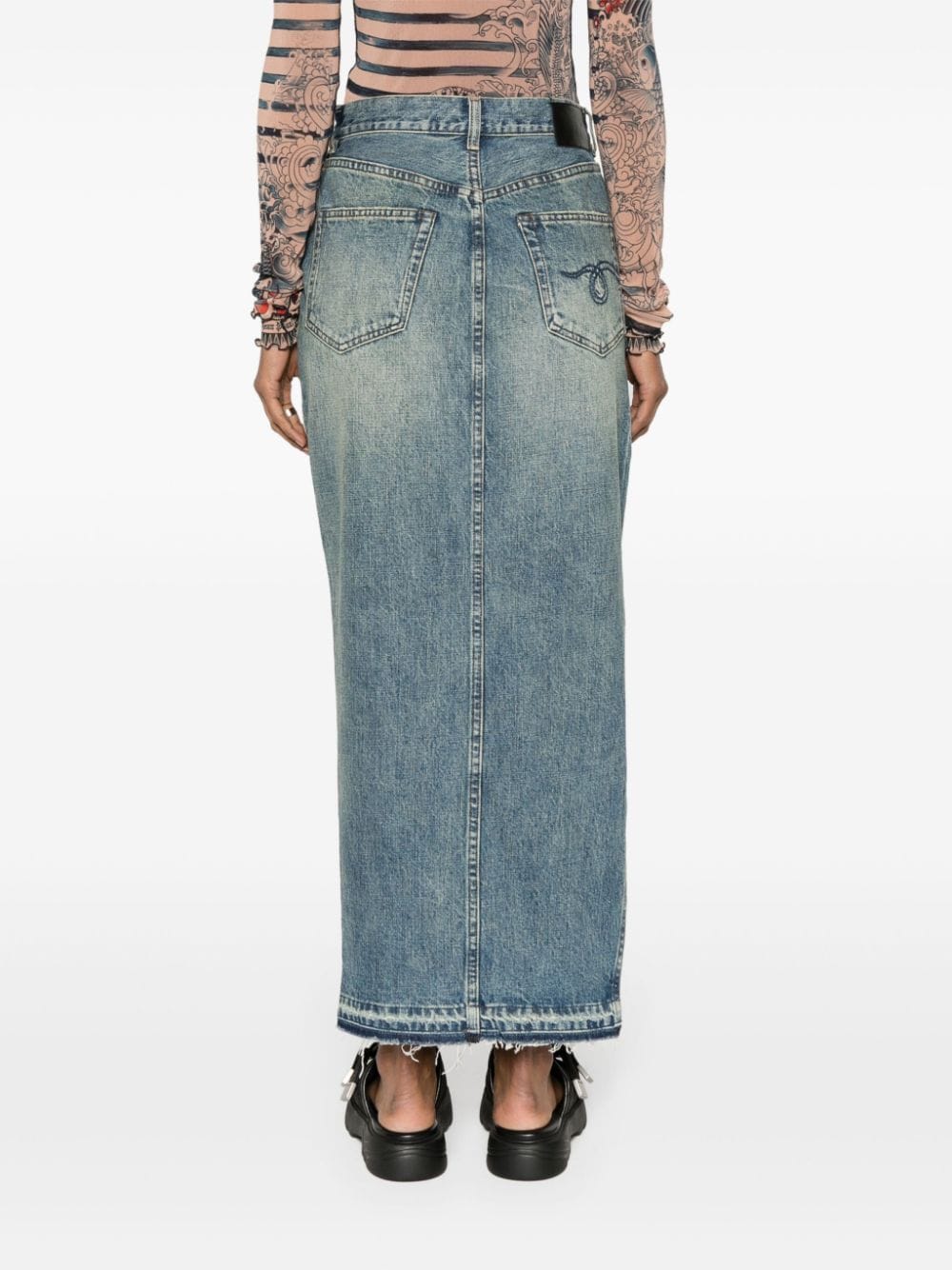 Shop R13 Side-slit Denim Midi Skirt In Blue