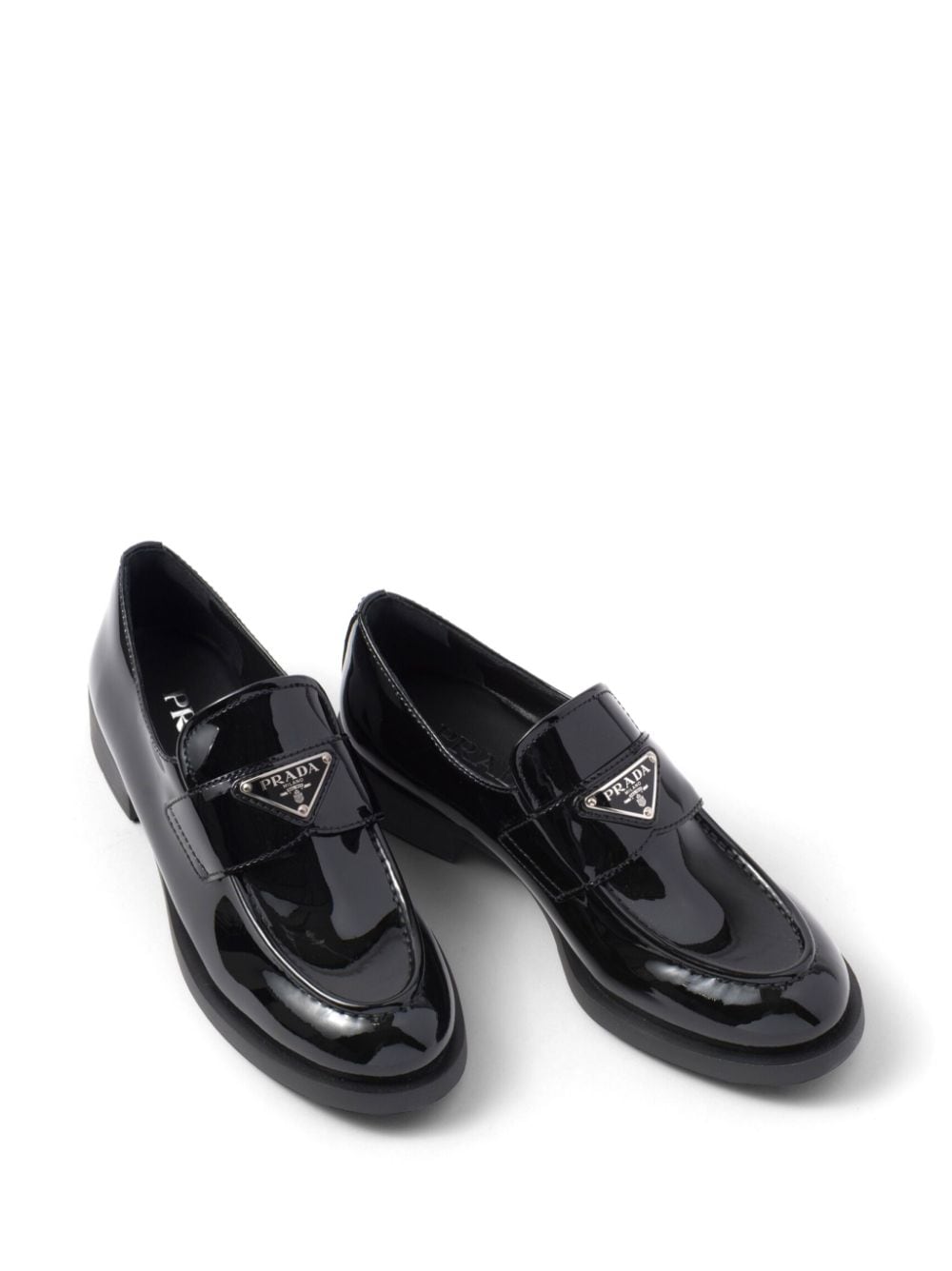 Shop Prada Triangle-logo Leather Loafers In Black