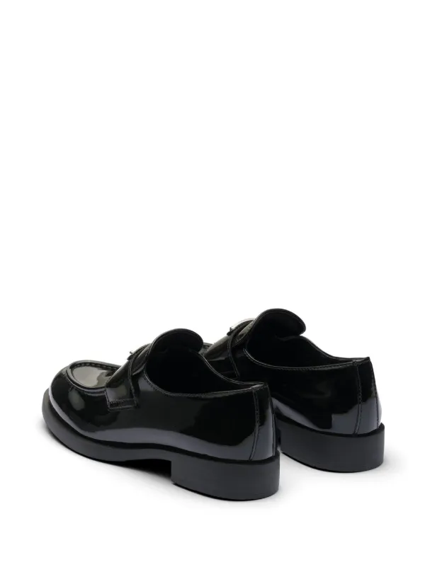 Prada triangle-logo Leather Loafers | Black | FARFETCH SG