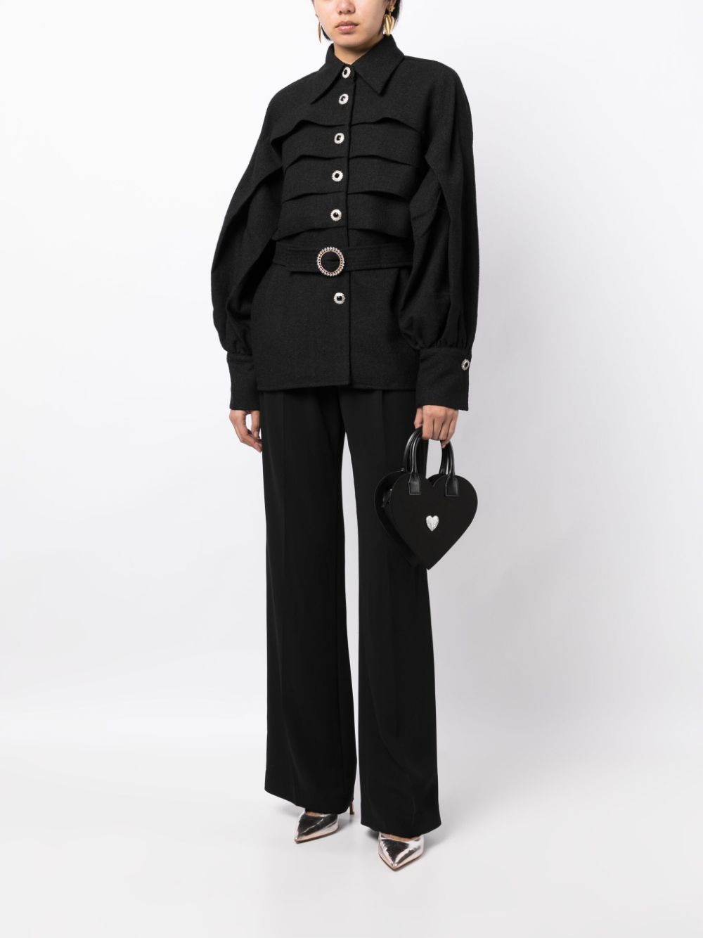 Edward Achour Paris button-down belted shirt jacket - Zwart