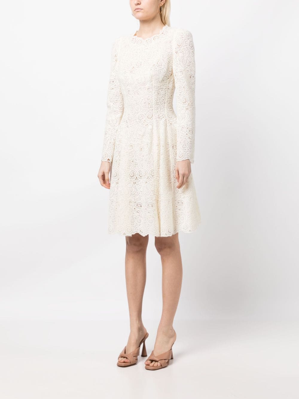 Shop Ermanno Scervino Rebrodé-lace Long-sleeve Dress In White
