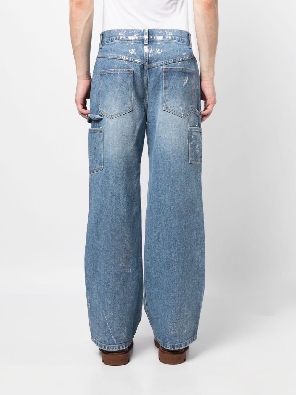 Shop Andersson Bell Wax Coated Carpenter Wide-leg Cotton Jeans In Blue