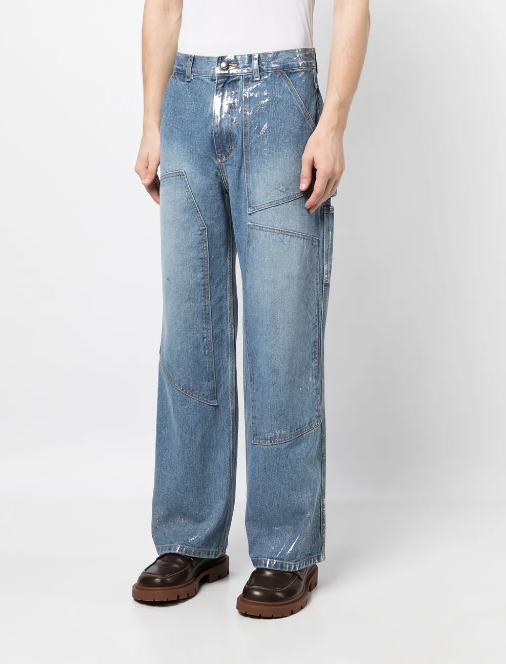 Shop Andersson Bell Wax Coated Carpenter Wide-leg Cotton Jeans In Blue