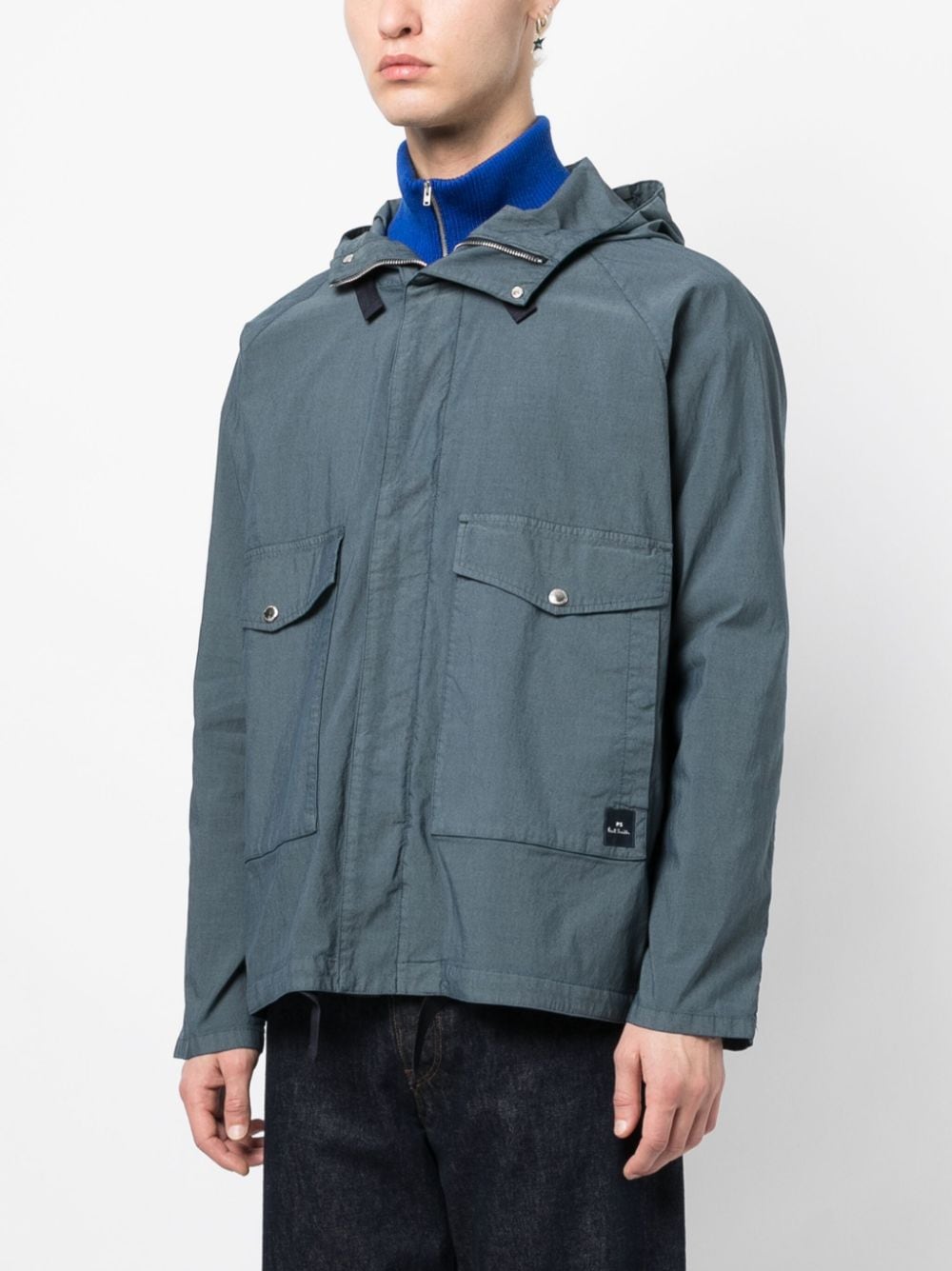Shop Ps By Paul Smith Drawstring-hood Cotton Jacket In Blue