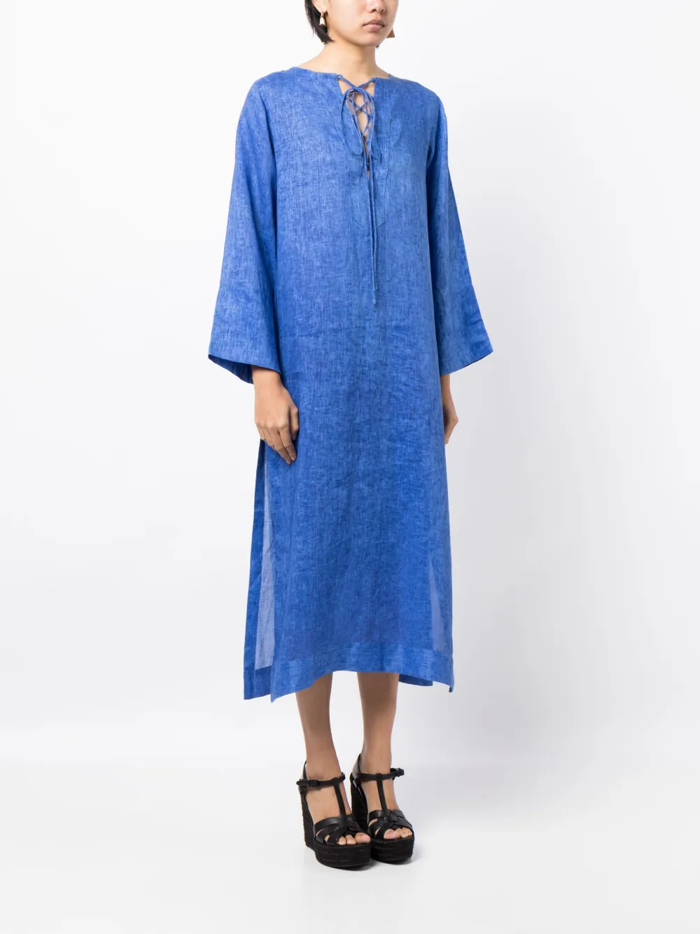 Shop Bambah Lace-front Linen Kaftan In Blue