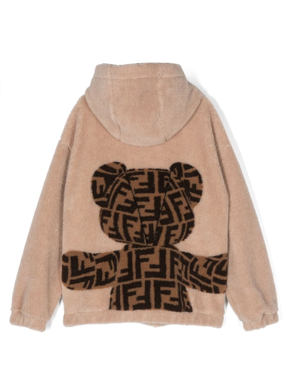 Shop Fendi Junior Intarsia-knit Logo Hoodie In Neutrals