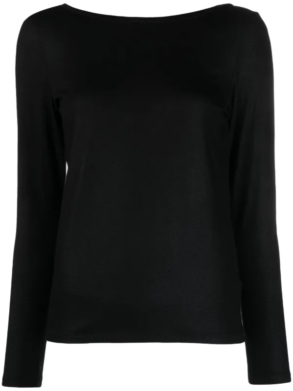 black boat neck long sleeve top