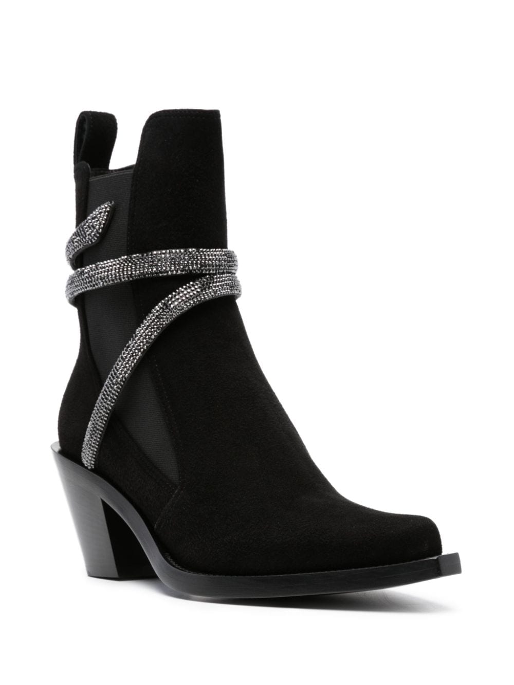 Shop René Caovilla 80mm Crystal-embellished Suede Ankle Boots In Black