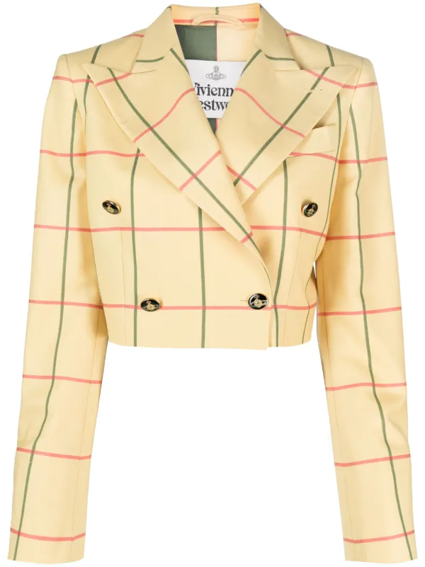 Yellow plaid cropped blazer 2025