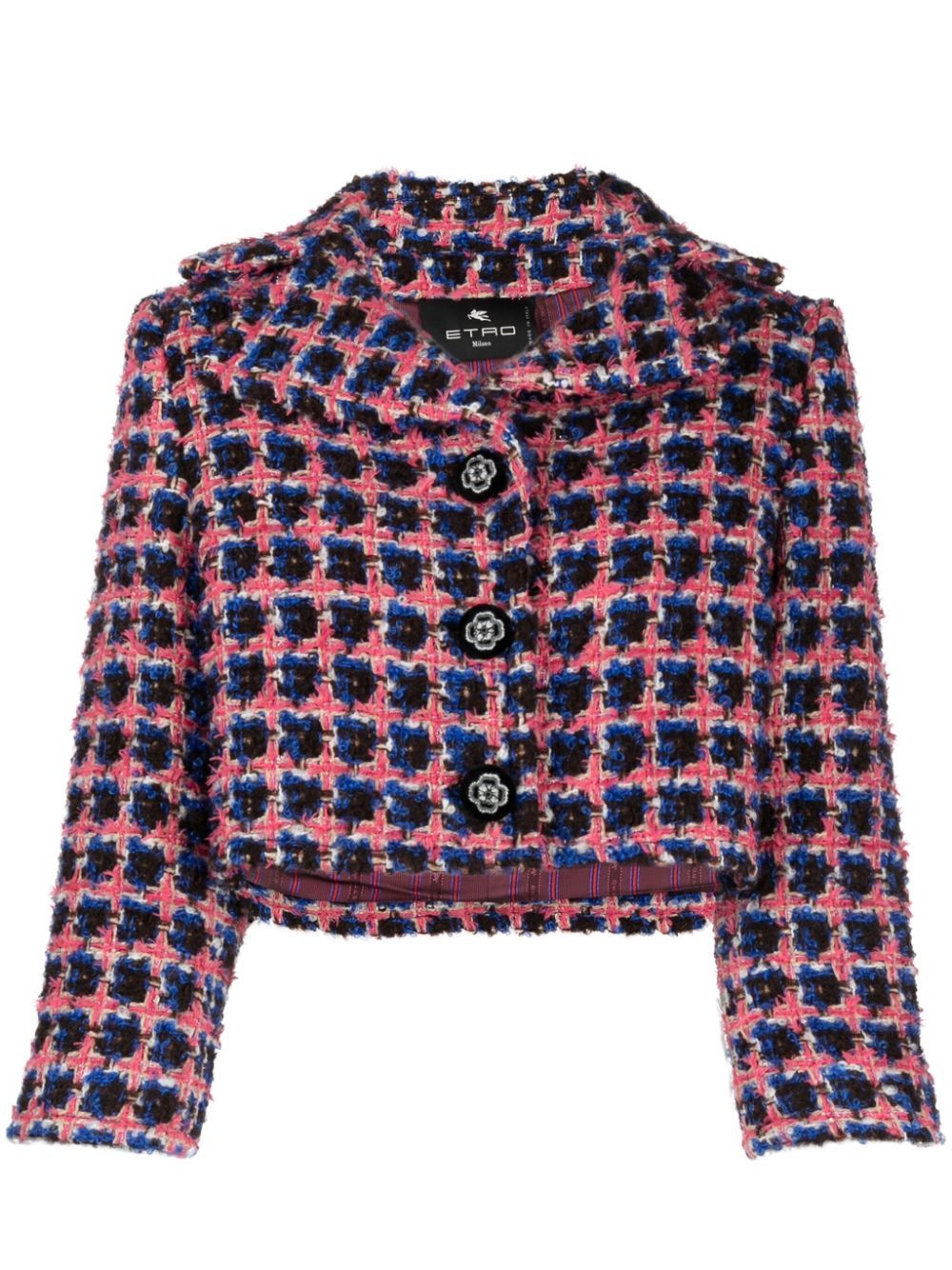 Shop Etro Chunky-knit Cropped Jacket In Blue