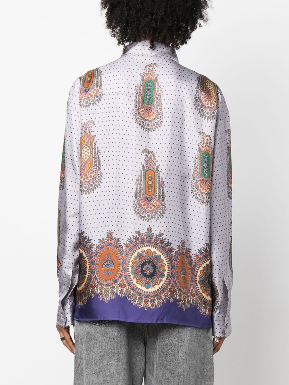 Shop Etro Mix-print Pointed-collar Silk Shirt In Blau