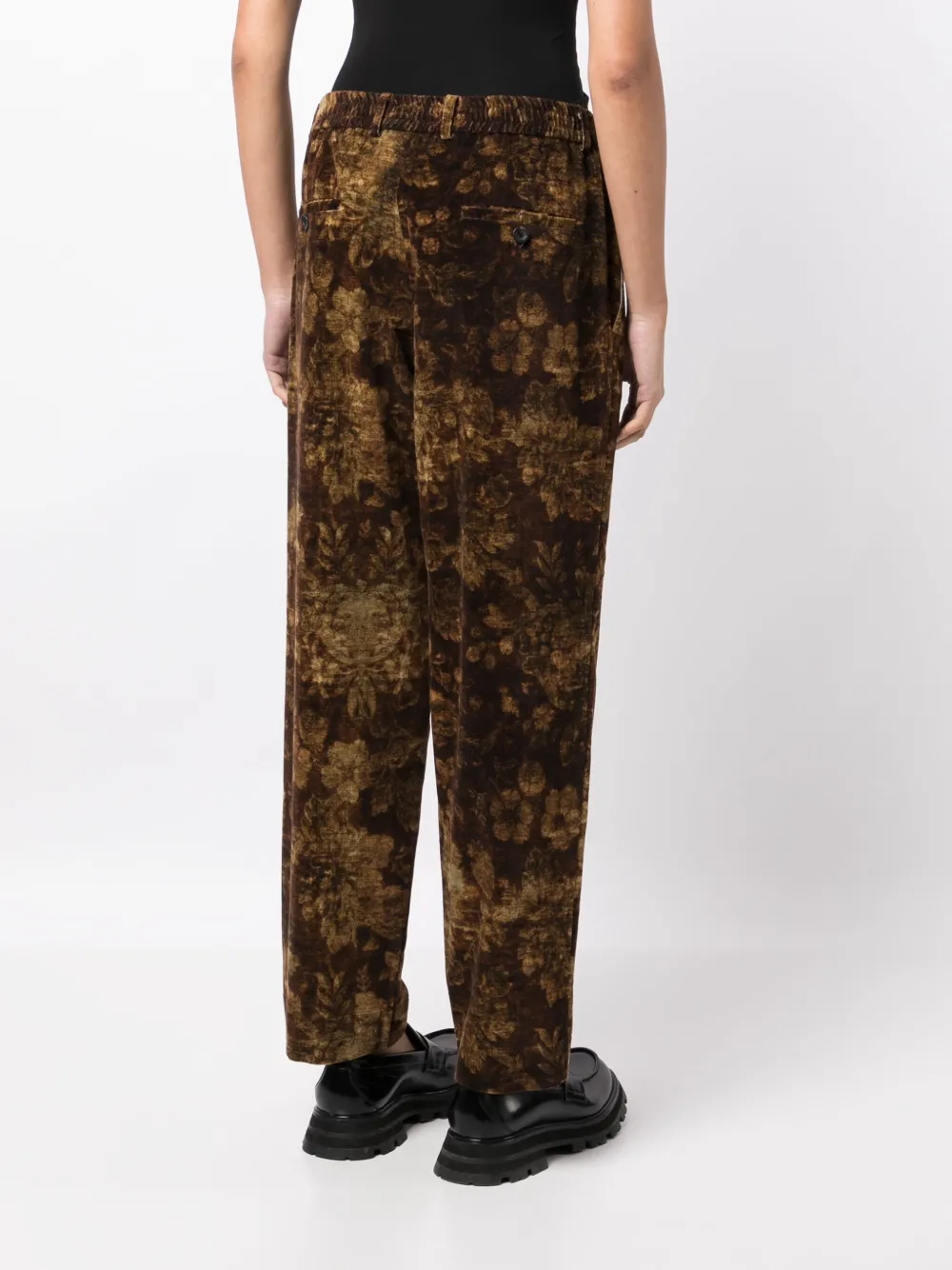 Shop Pierre-louis Mascia Floral-print Tapered Velvet Trousers In Brown