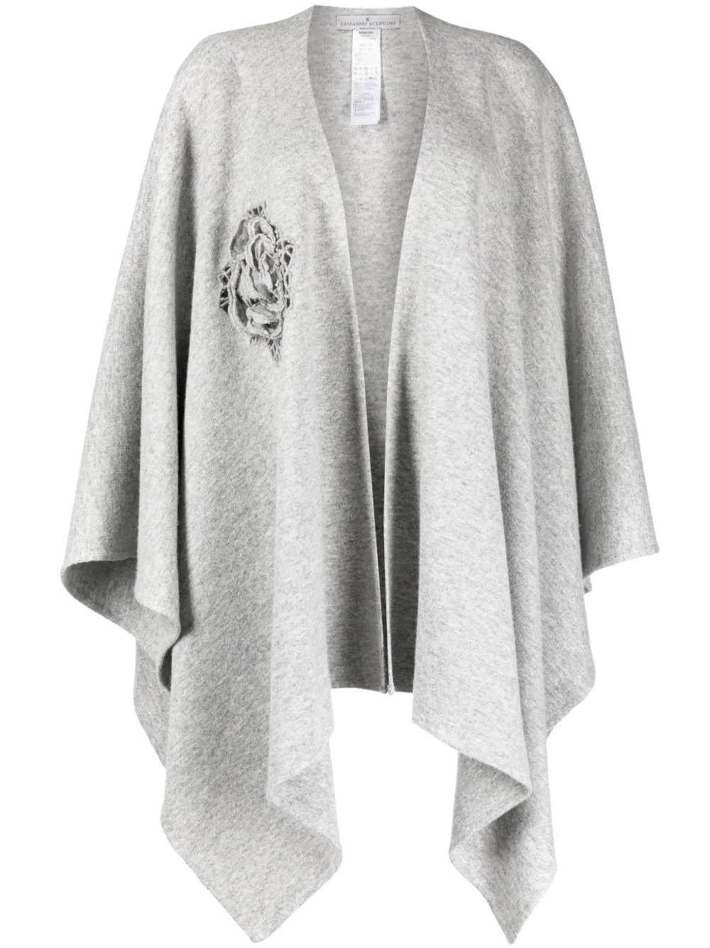 Ermanno Scervino Floral-appliqué Asymmetric Cardi Coat In Grey