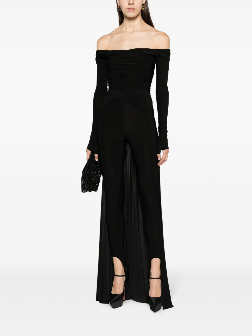 Shop Giuseppe Di Morabito Off-shoulder Fishtail Draped Jumpsuit In Black