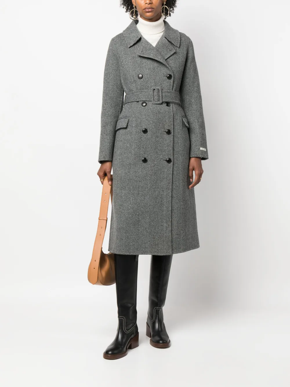 Paltò herringbone double-breasted wool blend coat - Zwart