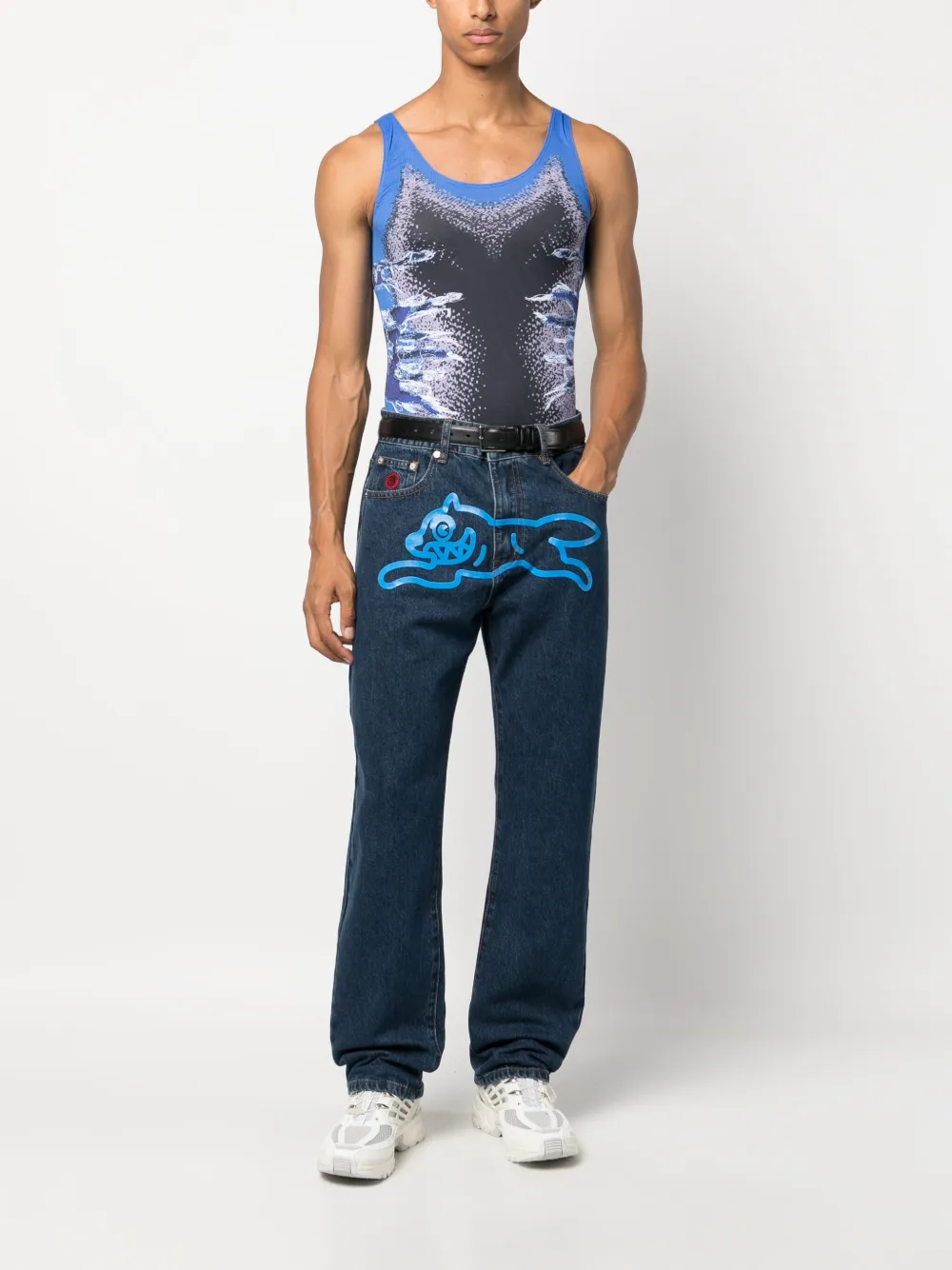 ICECREAM logo-embroidered straight-leg jeans - Blauw