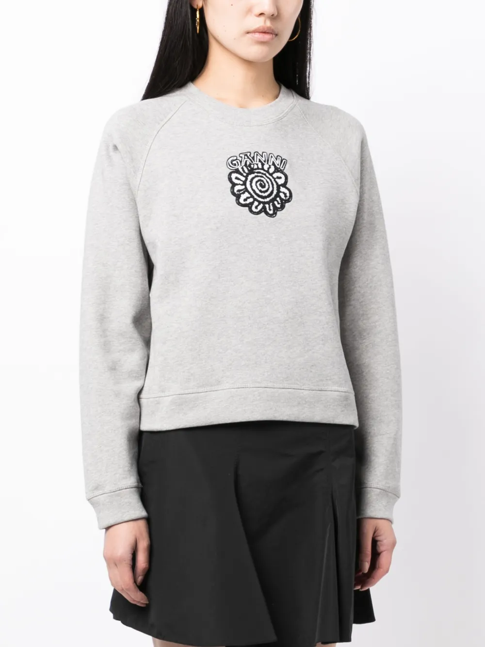 Shop Ganni Logo-print Cotton Sweatshirt In Grey