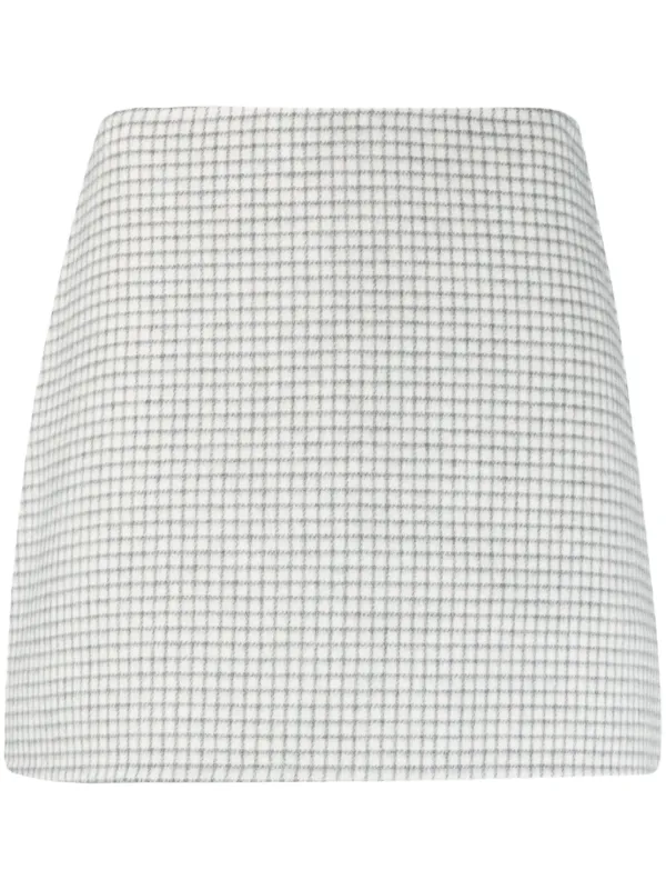 Theory Checked Wool Miniskirt in White