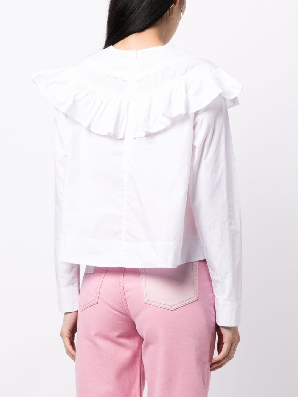 Shop Ganni Ruffle-detail Organic Cotton Blouse In White