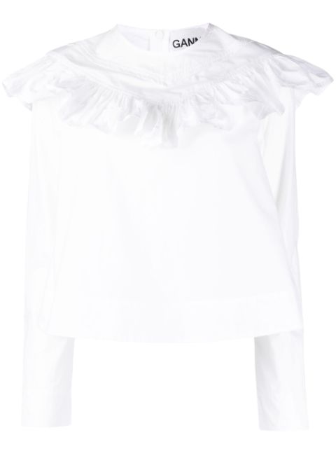 GANNI ruffle-detail organic cotton blouse Women