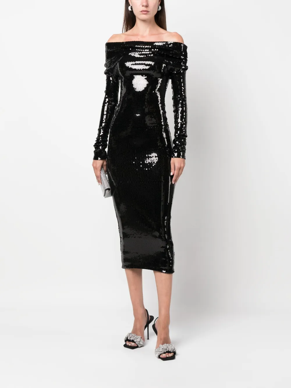 Shop Alexandre Vauthier Off-shoulder Sequined Midi Dress In Black