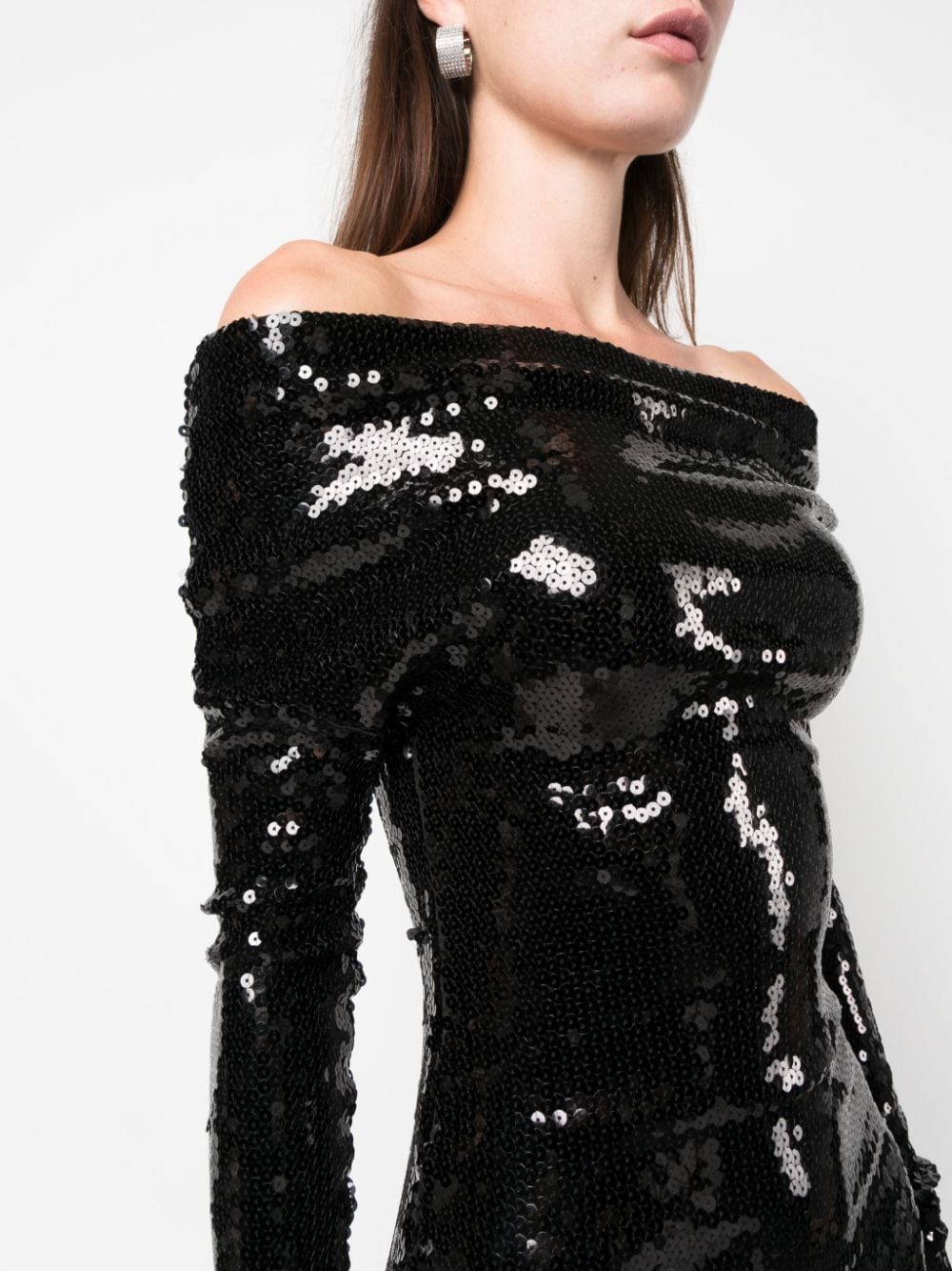 Shop Alexandre Vauthier Off-shoulder Sequined Midi Dress In Black