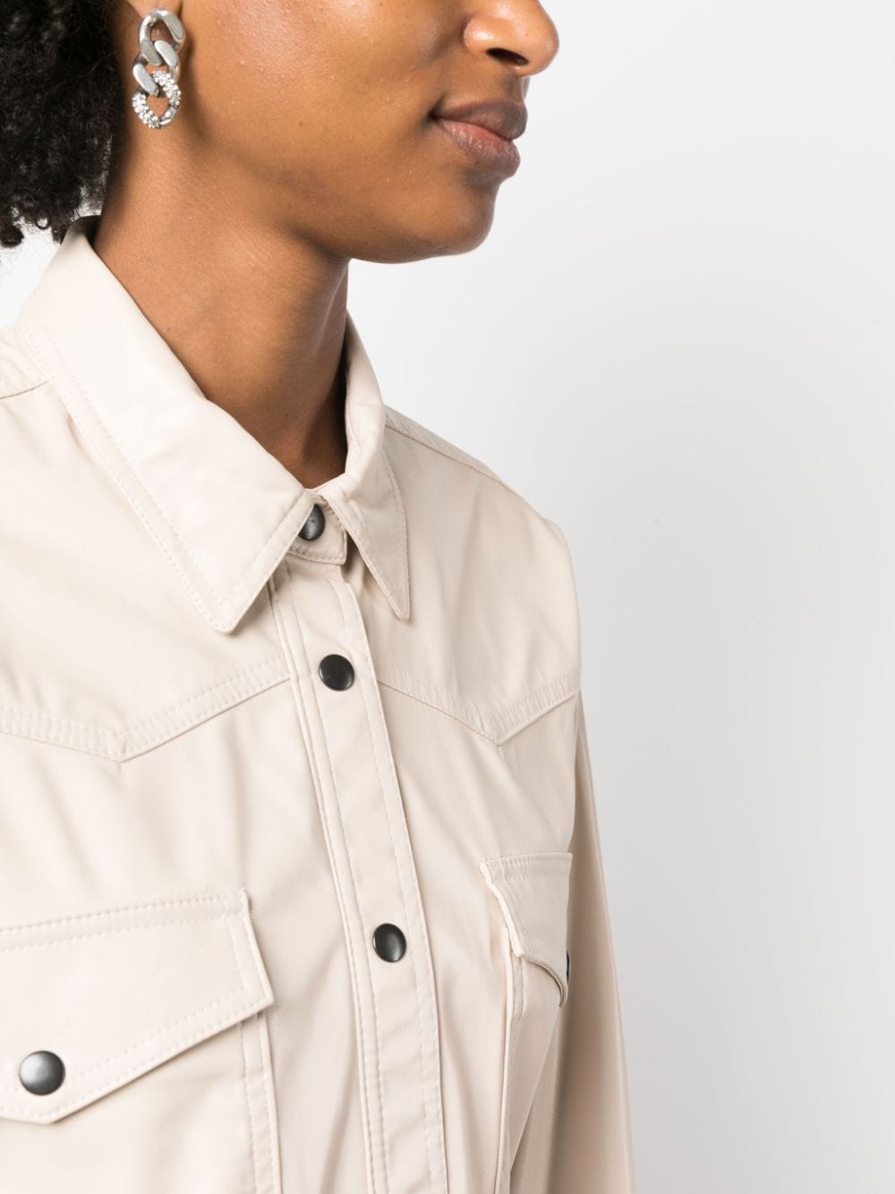 Shop Marant Etoile Pointed-collar Press-stud Shirt In Neutrals