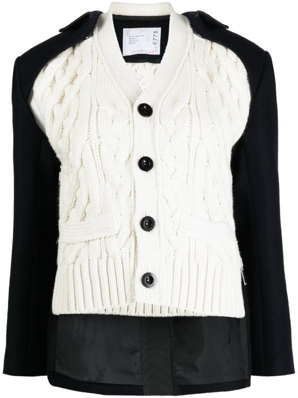 Sacai detachable-layer Knitted Wool Cardigan - Farfetch