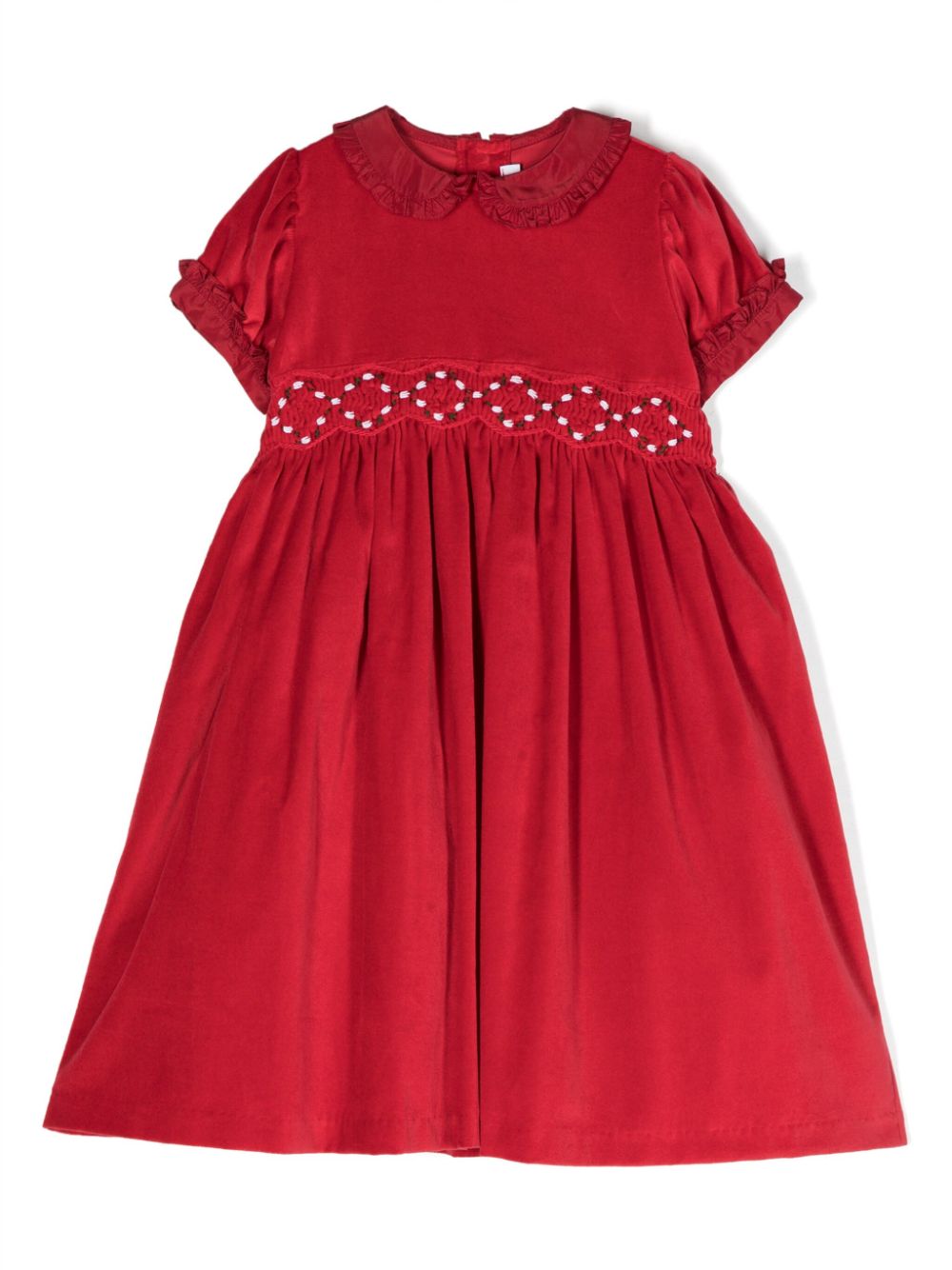 Mariella Ferrari ruffled-detail velvet cotton dress - Red