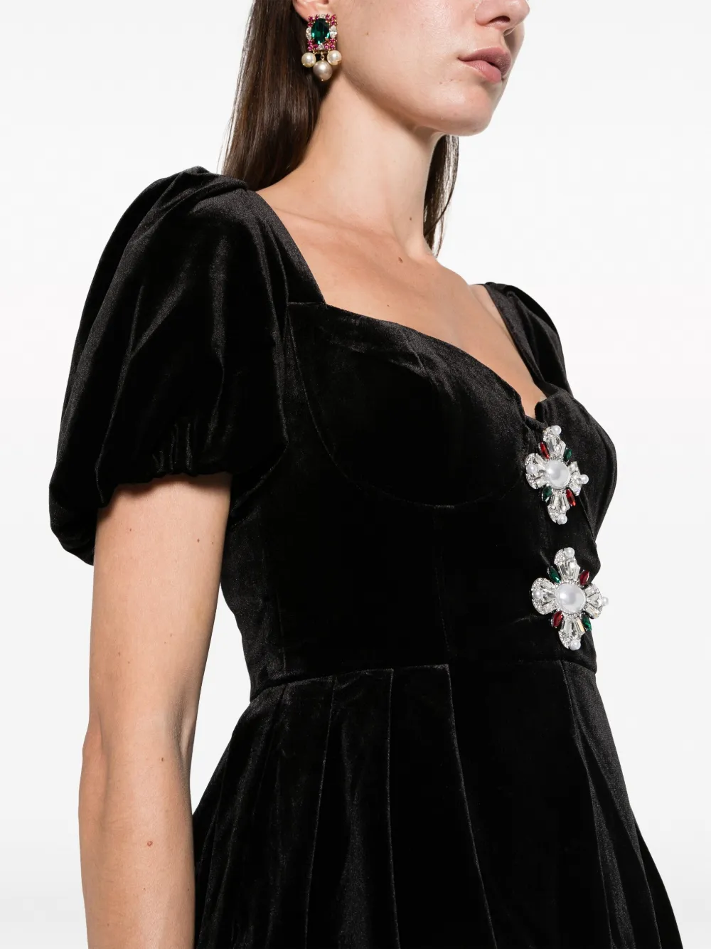 Self-portrait Appliqué-detail Velvet Minidress In Black
