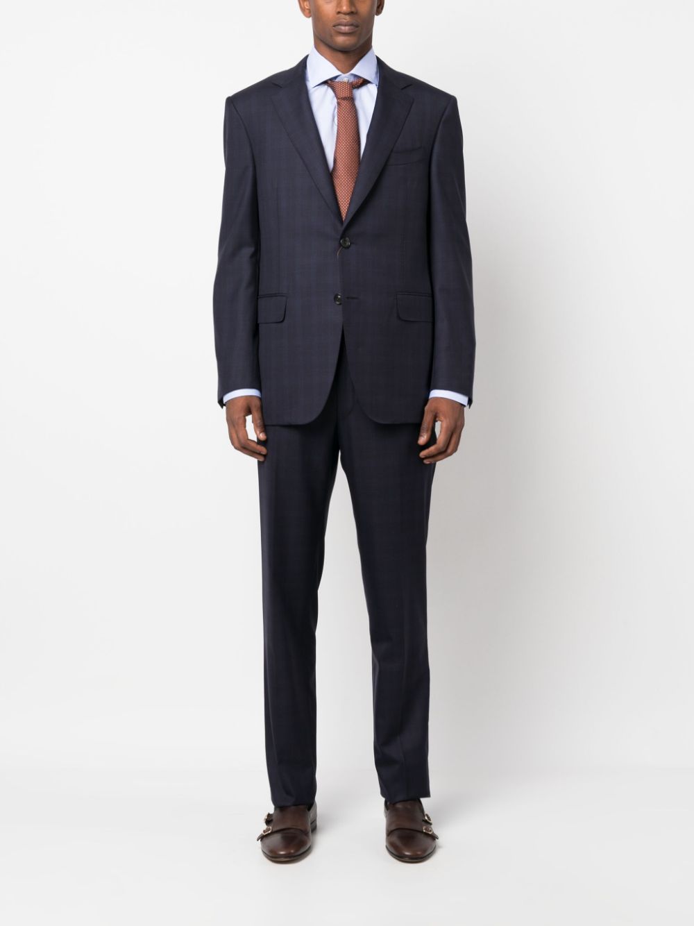 Shop Canali Plaid-check Wool Suit In Blue