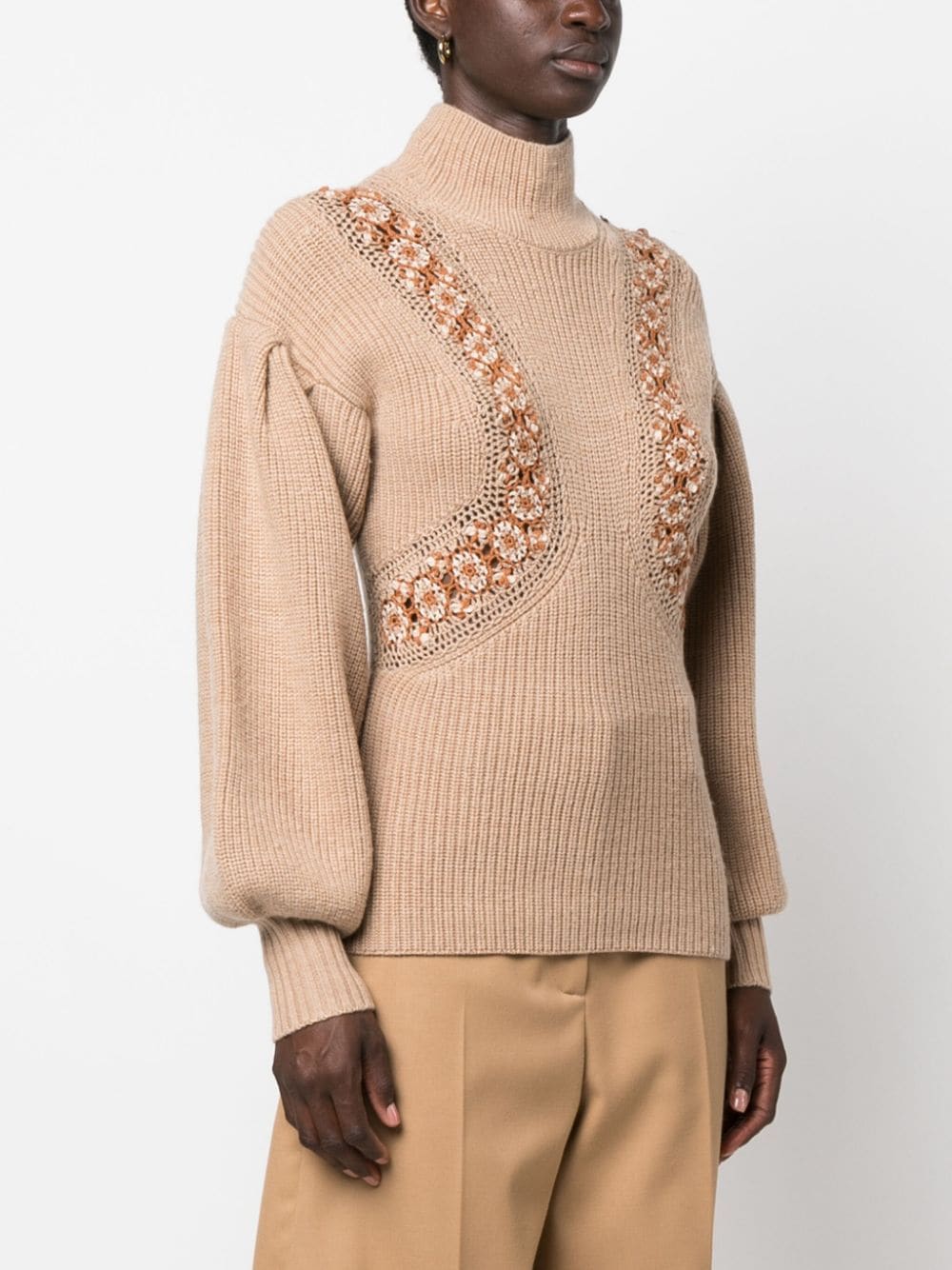 Shop Ulla Johnson Crochet-detail Merino Jumper In Braun