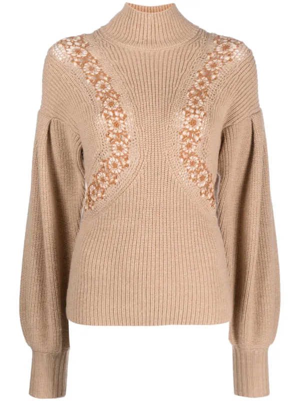 Ulla Johnson Crochet-detail Merino Jumper in Brown
