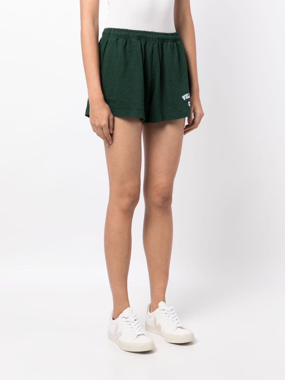 Shop Sporty And Rich Slogan-embroidered Cotton Shorts In Green