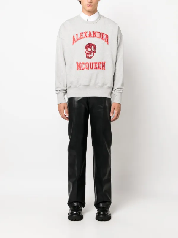 Alexander McQueen logo-embroidered Cotton Hoodie | Grey | FARFETCH