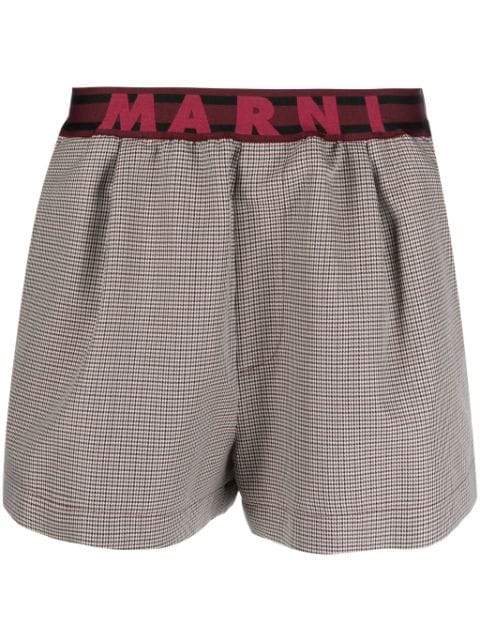 Marni logo-waistband checked shorts