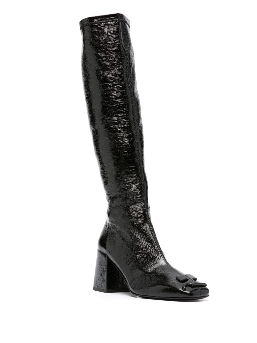 Shop Courrèges 75mm Raised-logo Leather Knee Boots In Black