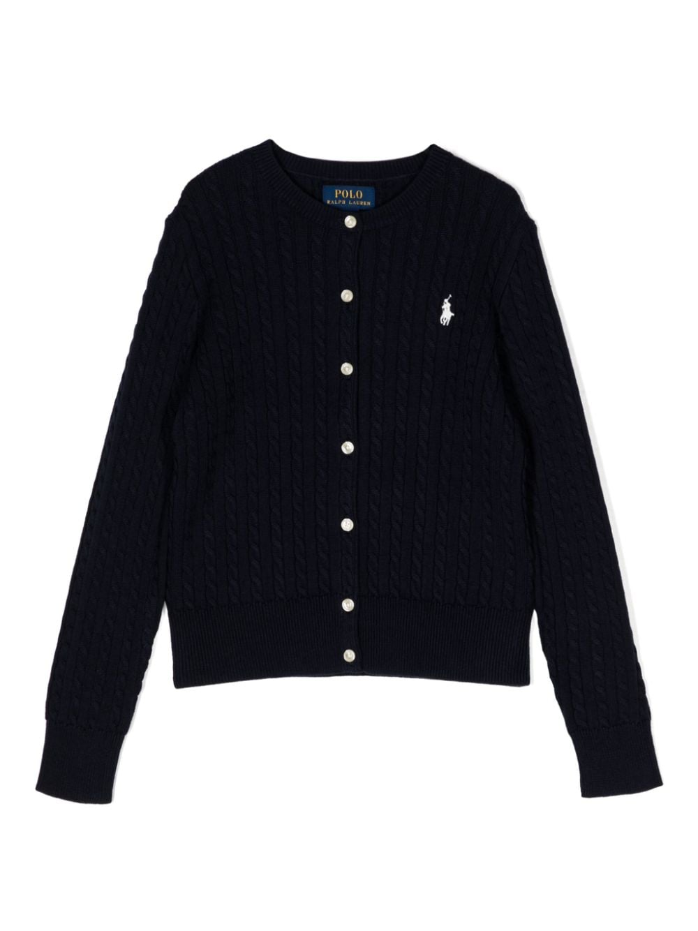 Shop Ralph Lauren Logo-embroidered Cable-knit Cardigan In Blue