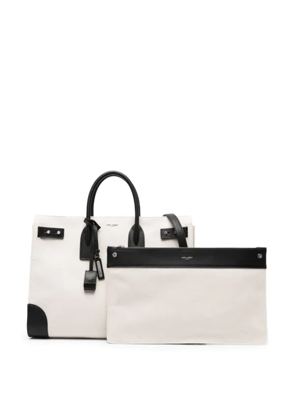 ☆関税送料込☆ Saint Laurent Sac De Jour キャンバス バッグ Saint Laurent Men's Sac de Jour Canvas Leather Top-Handle