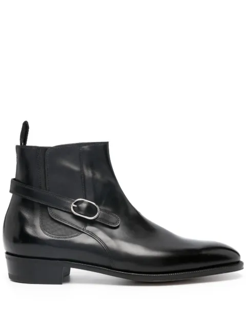 John Lobb side-buckle polished leather boots 
