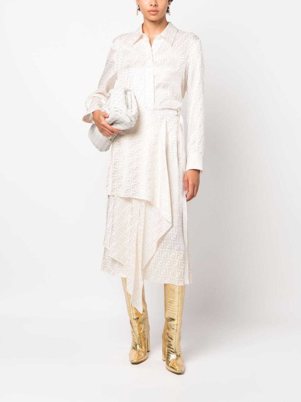 Fendi monogram-jacquard asymmetric silk midi skirt - Beige