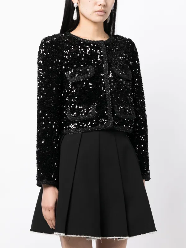 Self-Portrait Sequined Cropped Jacket | Black | FARFETCH