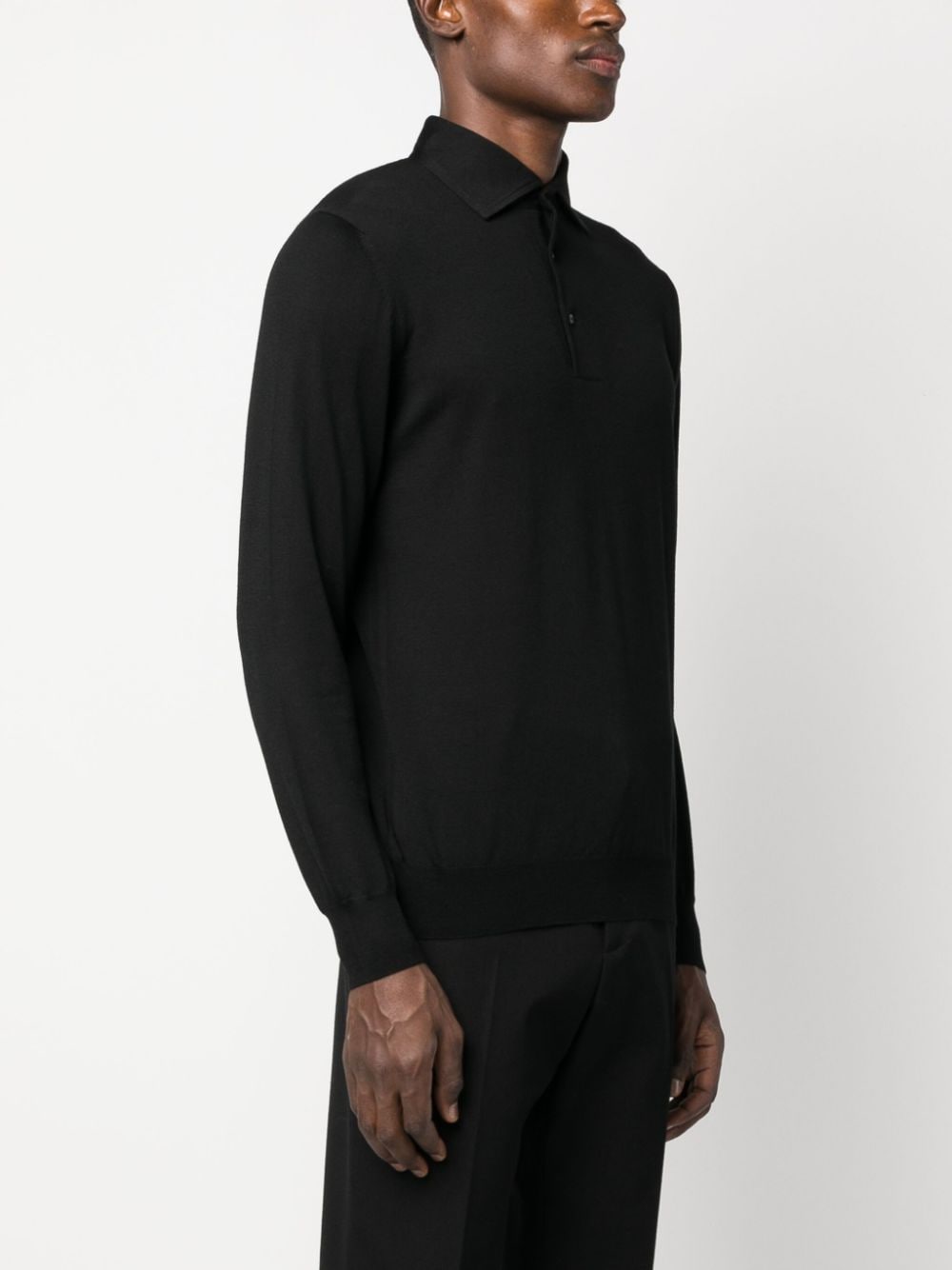 Shop Lardini Fine-knit Wool Polo Shirt In Black