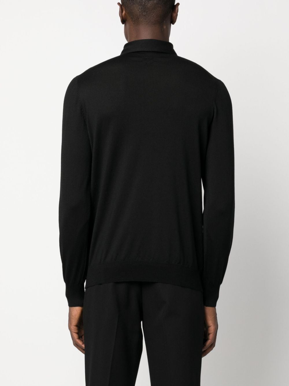 Shop Lardini Fine-knit Wool Polo Shirt In Black