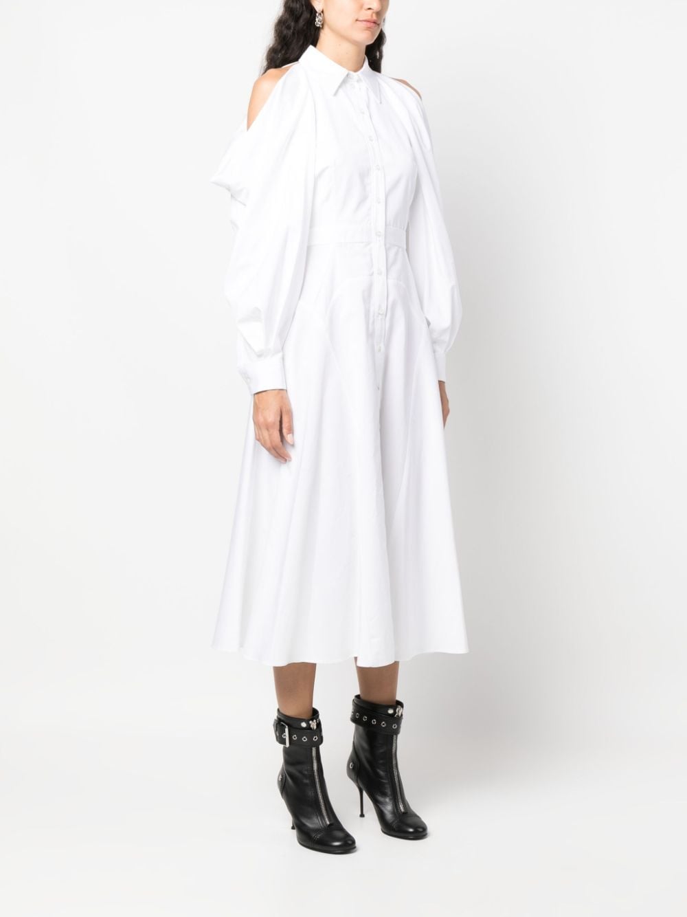 Shop Alexander Mcqueen Cold-shoulder Cotton Shirtdress In White