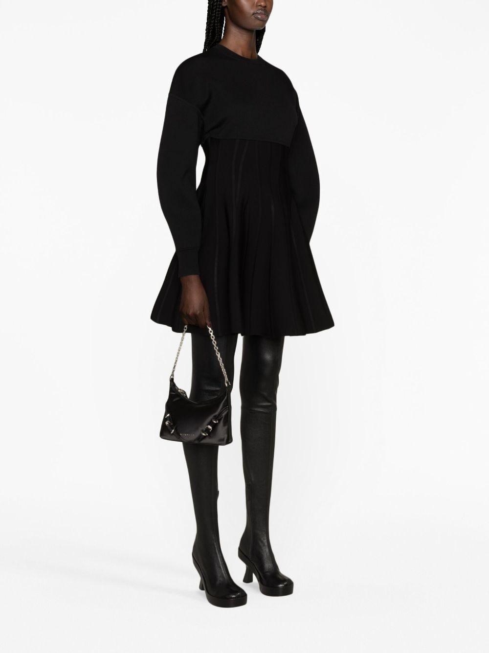 Shop Alexander Mcqueen Wool-blend Flared Minidress In Black