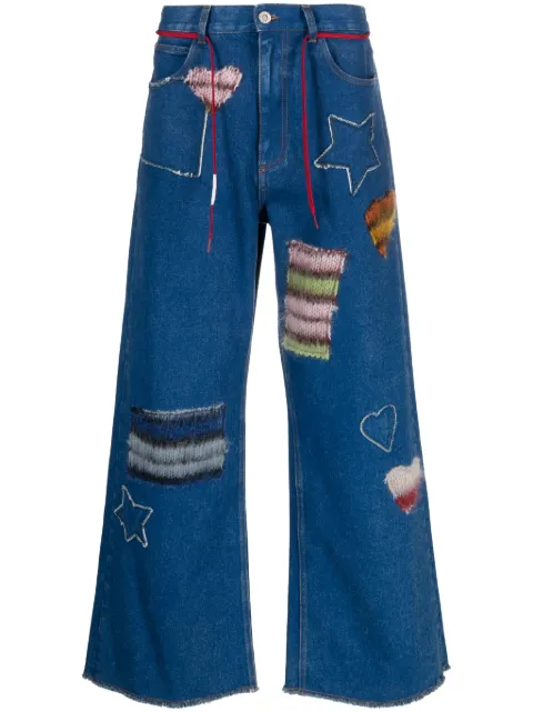Marni logo-patch cotton wide-leg jeans 