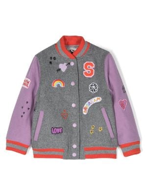 Embroidered Varsity Jacket in Purple - Versace Kids